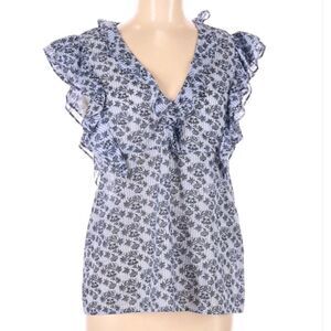 Red Valentino Blue Floral Ruffle Blouse NWT